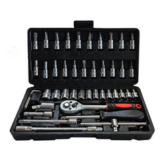 Chei tubulare Set 46 de Piese, Kadeny, Trusa Scule de Reparatii Auto, Prelungitoare Rigid si Flexibil, Articulatie Cardanica, Antrenor de Forta Glisant, Adaptoare, Maner pentru Surubelnita, 23 x 12 x 4 cm, 1.9 kg, Cutie Neagra
