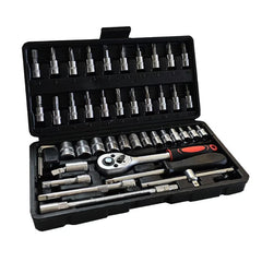 Chei tubulare Set 46 de Piese, Kadeny, Trusa Scule de Reparatii Auto, Prelungitoare Rigid si Flexibil, Articulatie Cardanica, Antrenor de Forta Glisant, Adaptoare, Maner pentru Surubelnita, 23 x 12 x 4 cm, 1.9 kg, Cutie Neagra