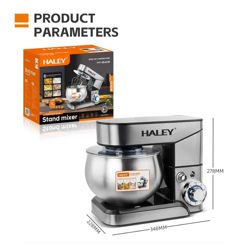 Robot de bucatarie multifunctional HALEY HY-2403, 7L, inox, 6 viteze + Turbo