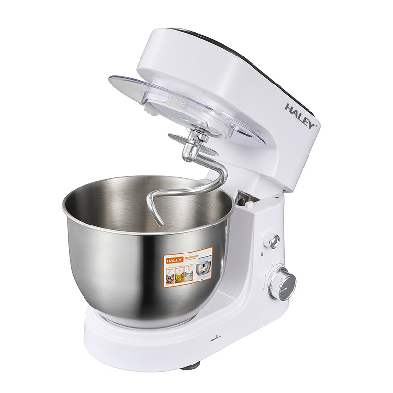 Mixer Profesional HALEY HY-2409, 1200W, Bol 6L Inox, 6 Viteze + Pulse, Alb/Inox, Silentios, Protectie Intrerupere
