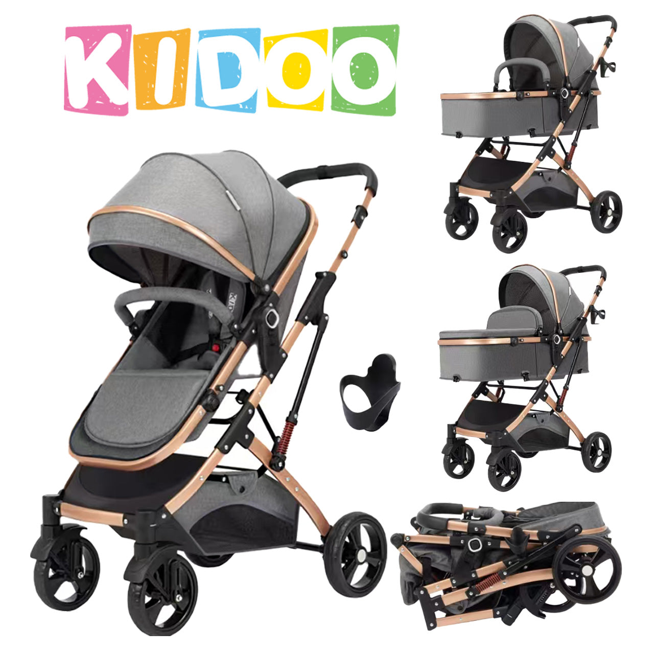 Carucior, 2 in 1 KIDOO® – Carucior Pliabil cu Fata Inversa pentru Bebelusi cu Diverse Moduri, Carucior Reglabil si Culisant