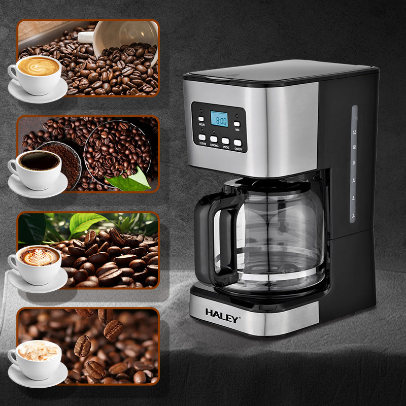 Aparat de Cafea HALEY 950W, 1.5L, LED Display, Anti-Drip, Brewing Inteligent, Inox, Control Temperatura Precis