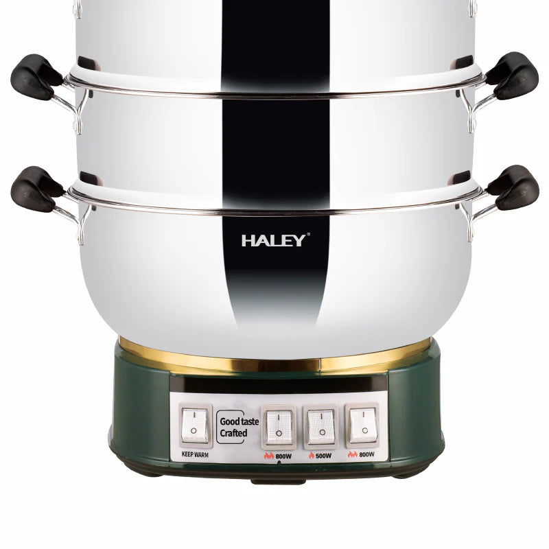 Vas Electric Multifunctional HALEY HY-501, 2100W, Inox Premium cu Abur pe Doua Nivele, Ideal pentru Gatit Sanatos Acasa sau la Hotel