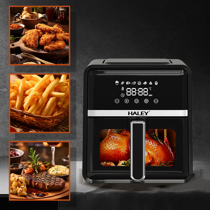 Friteuza cu Aer Cald HALEY 7L, 2000W – Gatire 360°, Touchscreen Holografic, Geam Vizualizare 180°, 8 Programe, Fara Ulei | Gatit Sanatos si Crocant
