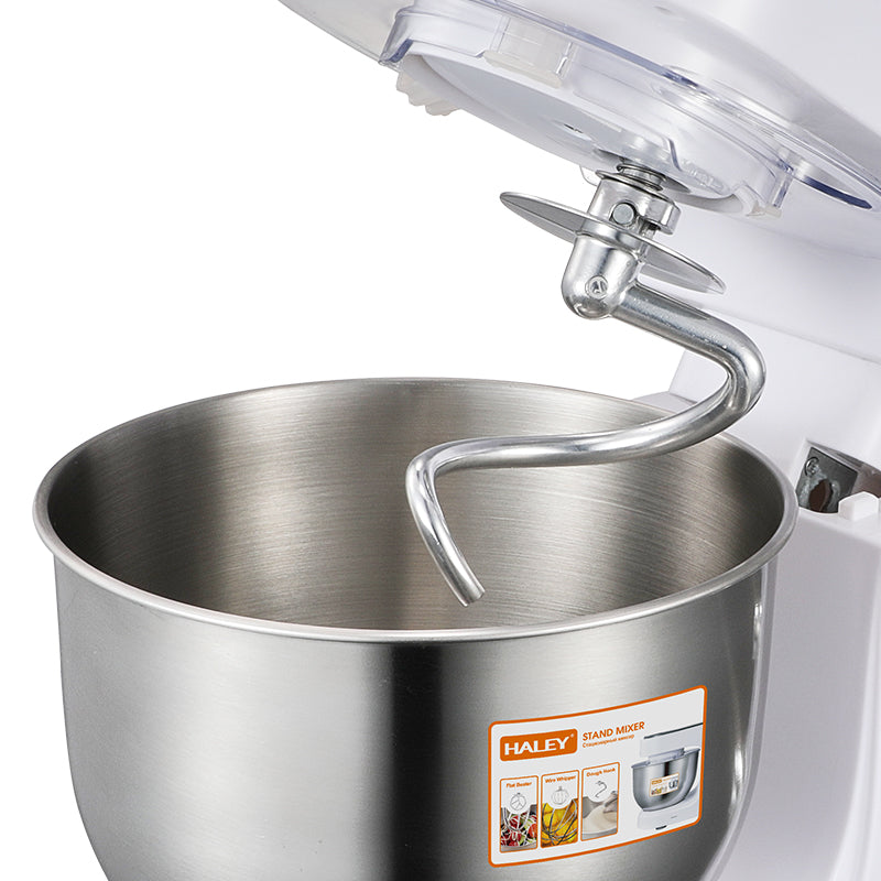 Mixer Profesional HALEY HY-2409, 1200W, Bol 6L Inox, 6 Viteze + Pulse, Alb/Inox, Silentios, Protectie Intrerupere