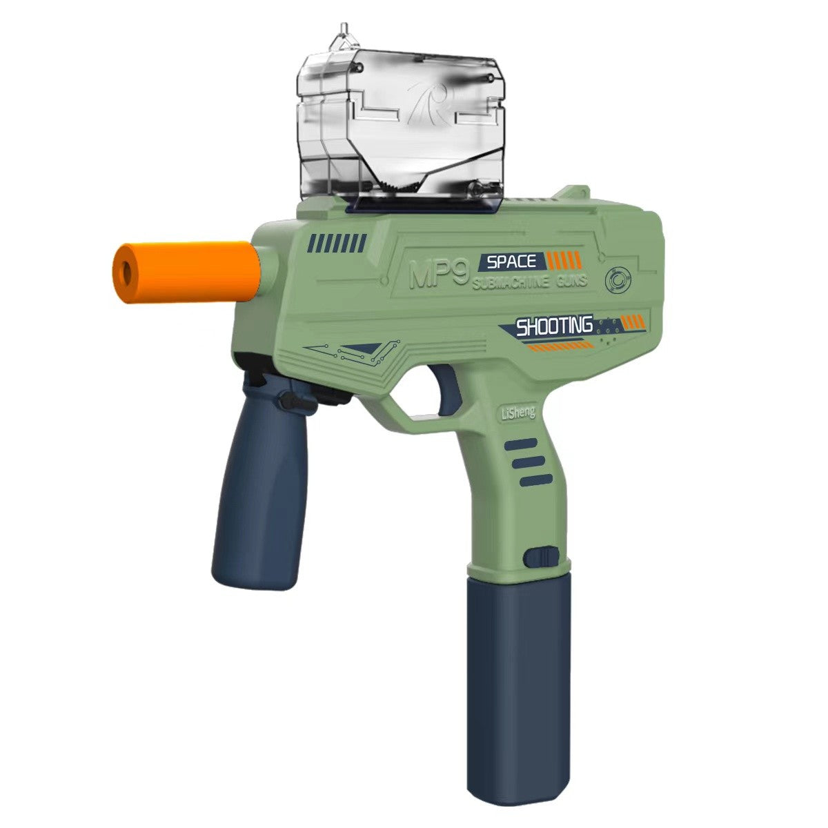 Mitraliera de jucarie electrica Kaveny cu bile de hidrogen de gel, gun bluster, tragere in rafala, varsta peste 6 ani, ochelari de protectie, 5000 de bile incluse, cablu de incarcare, 40.1 x 31.6 cm, Mp9, verde