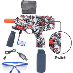 Mitraliera de jucarie electrica Kaveny cu bile de hidrogen de gel, gun bluster, tragere in rafala, varsta peste 6 ani, ochelari de protectie, 5000 de bile incluse, cablu de incarcare, 40.1 x 31.6 cm, Mp9, rosu