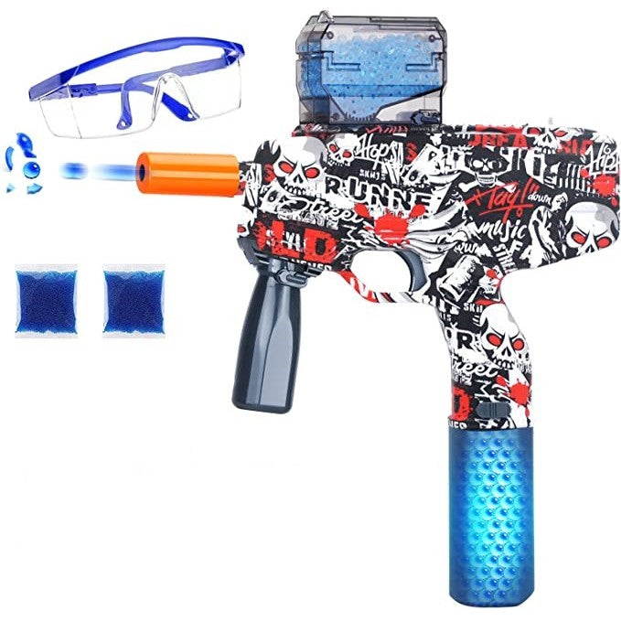 Mitraliera de jucarie electrica Kaveny cu bile de hidrogen de gel, gun bluster, tragere in rafala, varsta peste 6 ani, ochelari de protectie, 5000 de bile incluse, cablu de incarcare, 40.1 x 31.6 cm, Mp9, rosu