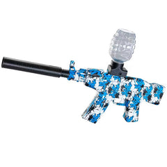 Mitraliera de jucarie electrica Kaveny cu bile de hidrogen de gel, gun bluster, tragere in rafala, varsta peste 6 ani, sageti cu ventuze de spuma, amorizor, ochelari de protectie, 5000 de bile incluse, cablu de incarcare, 28x31 cm, AK47, albastru