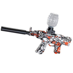 Mitraliera de jucarie electrica Kaveny cu bile de hidrogen de gel, gun bluster, tragere in rafala, varsta peste 6 ani, sageti cu ventuze de spuma, amortizor, ochelari de protectie, 5000 de bile incluse, cablu de incarcare, 28x31 cm, AK47, rosu
