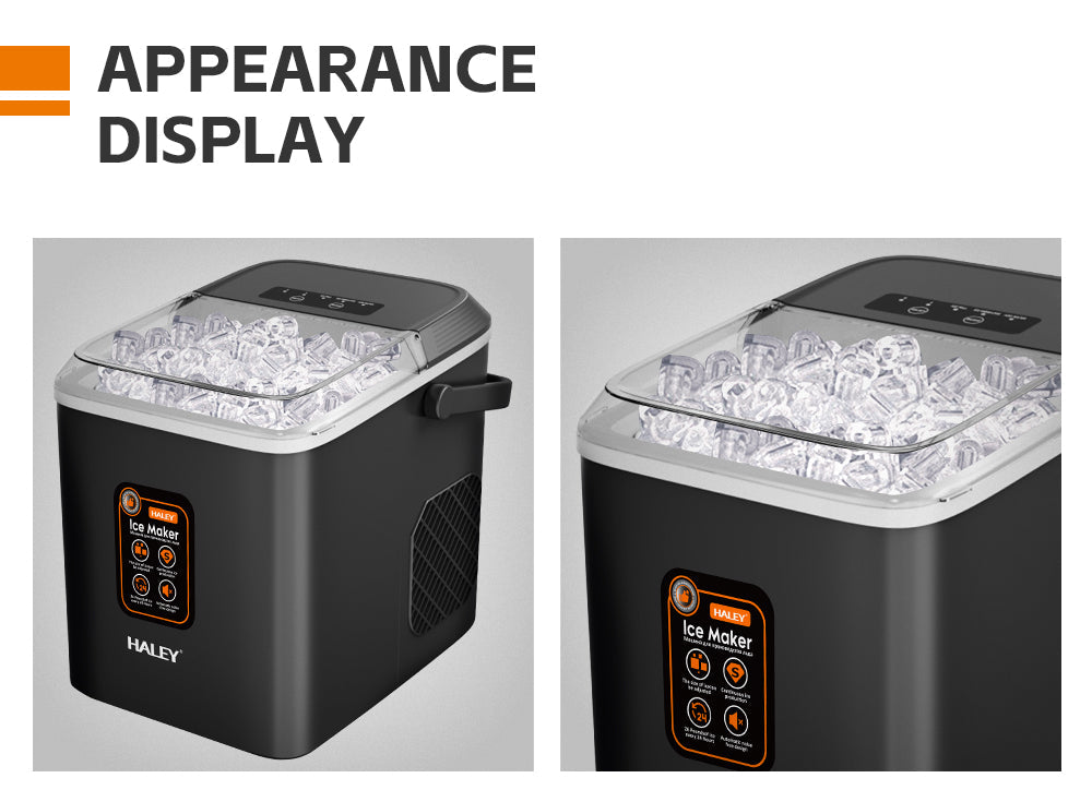 Masina de Gheata HALEY, 12 kg/24h, Compacta, Avertizare Gheata Plina si Apa Joasa, Curatare Automata, 112W