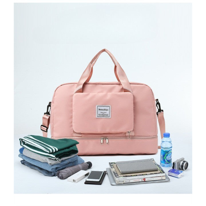 Geanta Pliabila, Kaveny, pentru Voiaj, Buzunare Multiple, de Mana, Impermeabila, Material Textil, Capacitate 8 Kg, Dimensiune Deschisa 42x28x10 cm, Roz