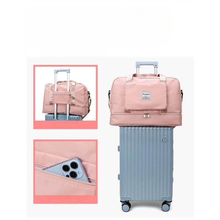 Geanta Pliabila, Kaveny, pentru Voiaj, Buzunare Multiple, de Mana, Impermeabila, Material Textil, Capacitate 8 Kg, Dimensiune Deschisa 42x28x10 cm, Roz