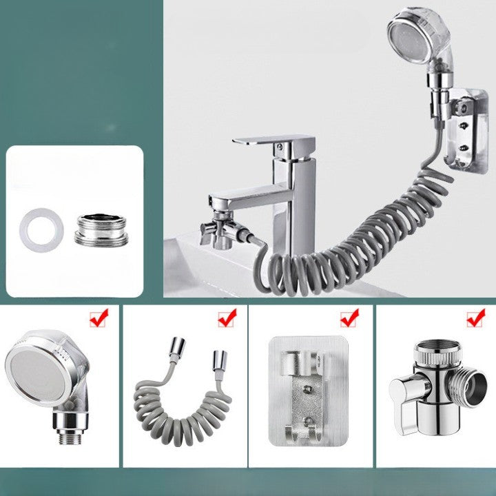 Set Extensie de Dus, Kaveny, pentru Baterie Baie sau Bucatarie, 4 Piese, Filtru de Ioni Negativi, Furtun Flexibil de 1.5 Metri, Argintiu