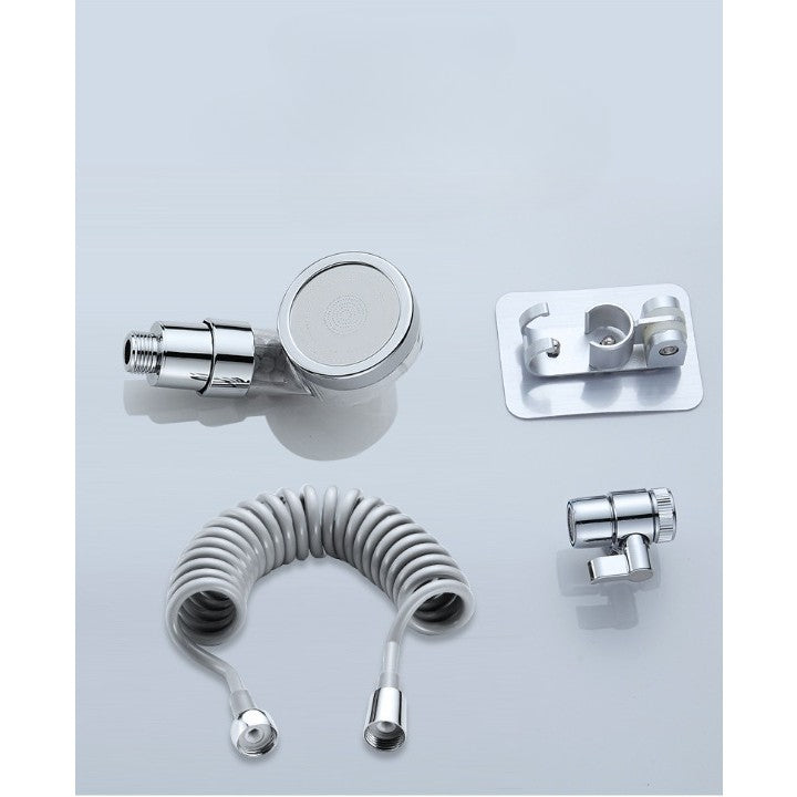 Set Extensie de Dus, Kaveny, pentru Baterie Baie sau Bucatarie, 4 Piese, Filtru de Ioni Negativi, Furtun Flexibil de 1.5 Metri, Argintiu