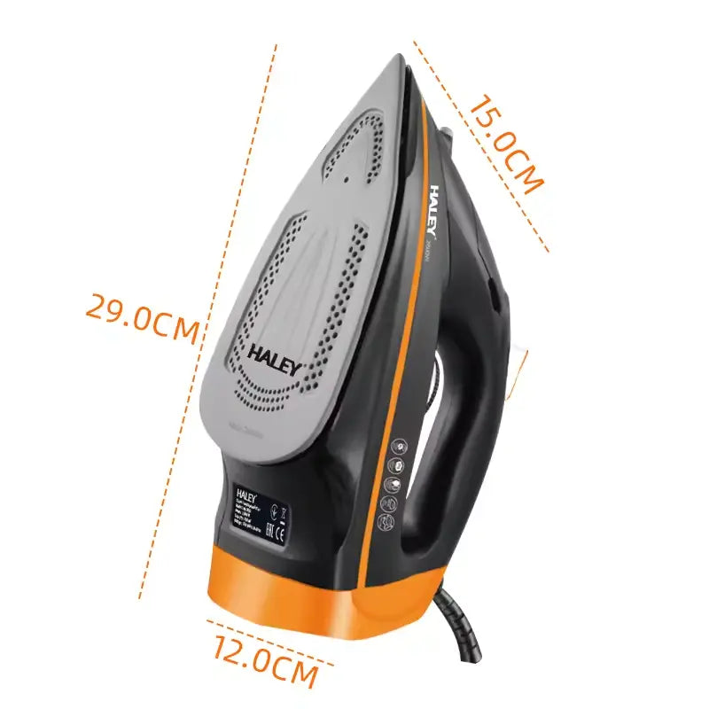 Fier de calcat cu abur HALEY® HY-2053, 2600W, Talpa ceramica, Rezervor 350ml, Functie Abur Vertical, Auto-curatare, Anti-Picurare, Negru/Portocaliu