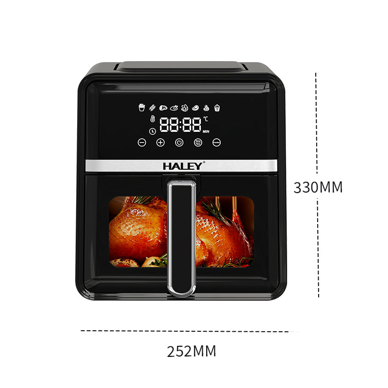 Friteuza cu Aer Cald HALEY 7L, 2000W – Gatire 360°, Touchscreen Holografic, Geam Vizualizare 180°, 8 Programe, Fara Ulei | Gatit Sanatos si Crocant
