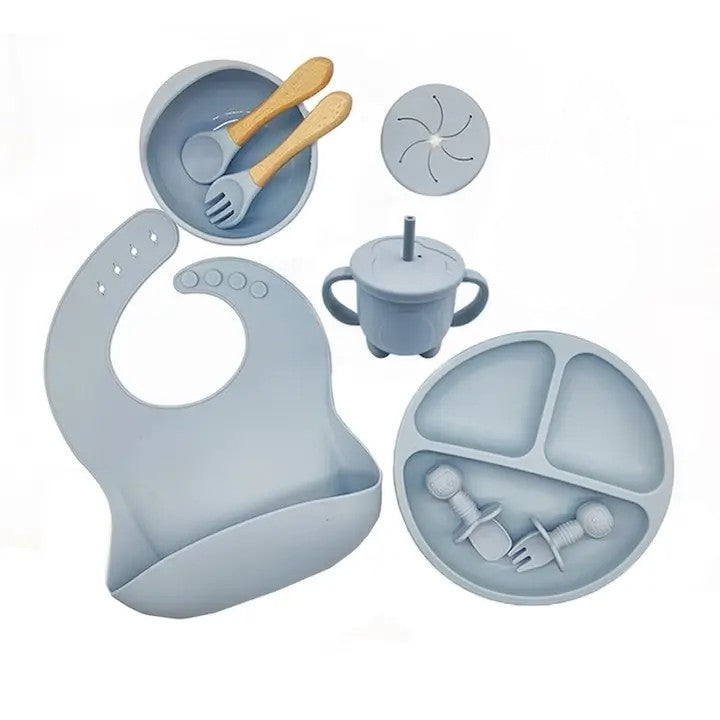 Pachet Bebe 2 in 1: Balansoar cu Vibratii Mastela + Set Diversificare 10 Piese Silicon | Relaxare si Hranire Sigura