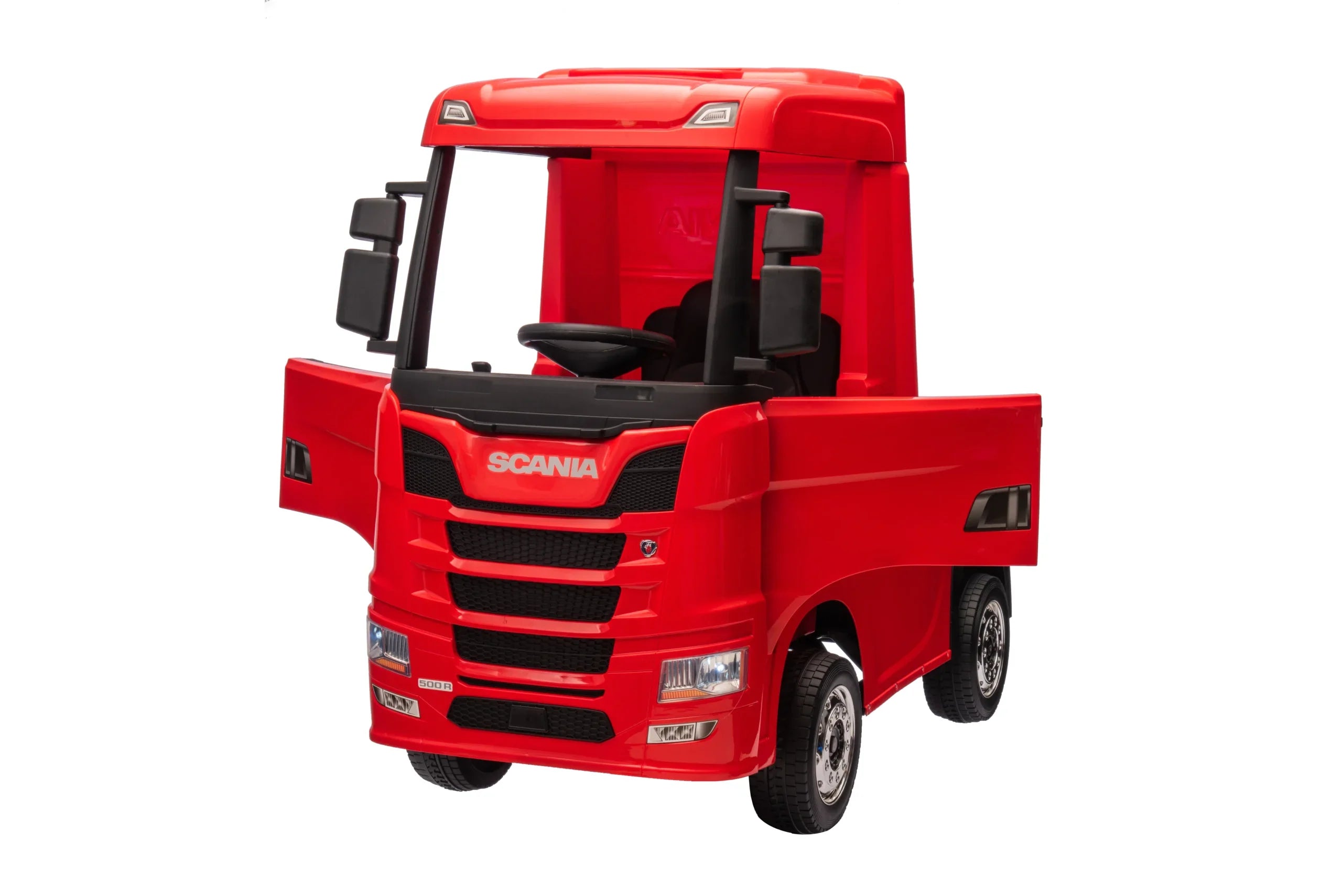 Camion electric cu remorca pentru copii oficial licentiat, KIDOO, 12V, 2 motoare 35W, telecomanda 2.4G, suspensie pe 4 roti, lumini, muzica, viteza 3-5 km/h, usi functionale