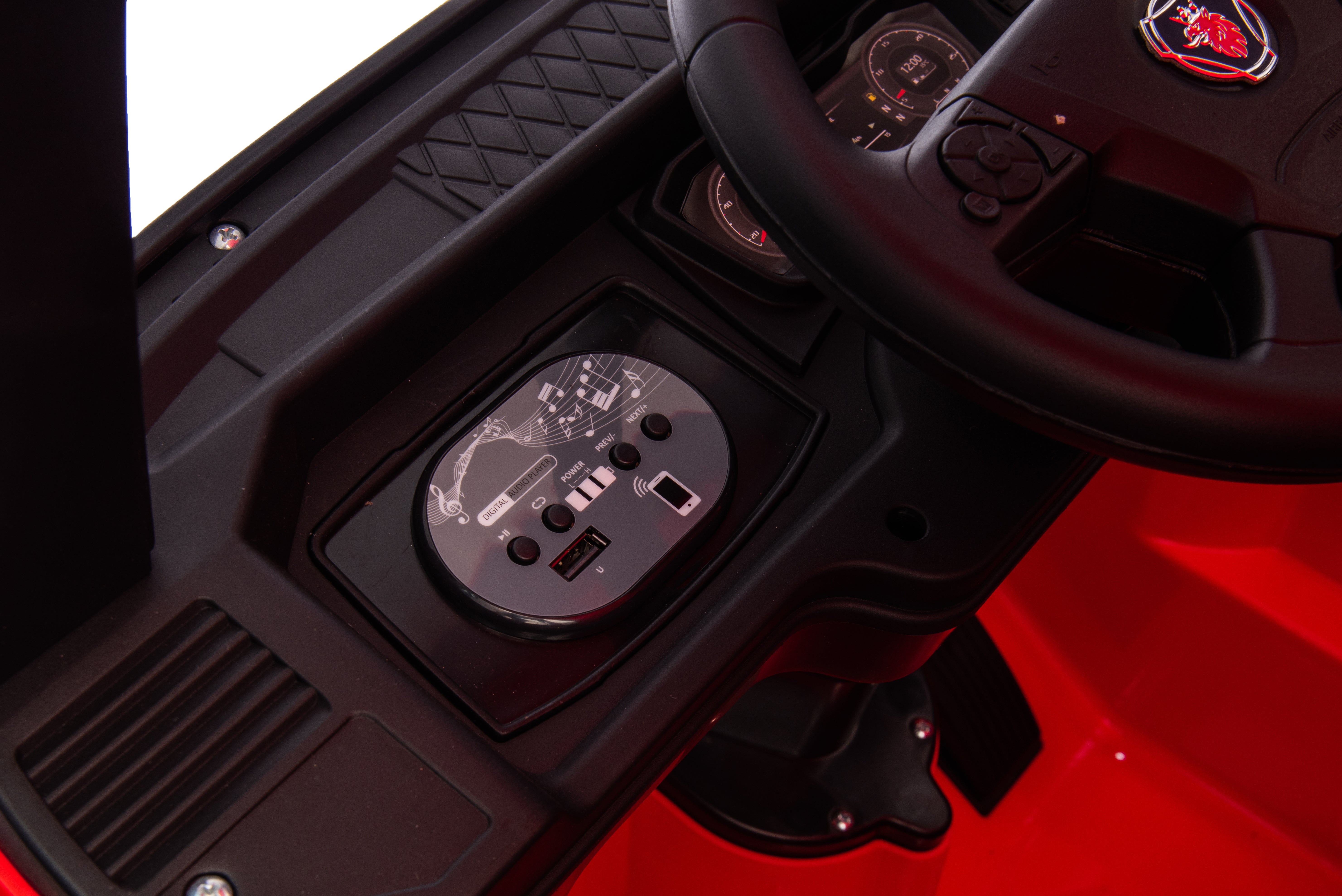 Camion electric cu remorca pentru copii oficial licentiat, KIDOO, 12V, 2 motoare 35W, telecomanda 2.4G, suspensie pe 4 roti, lumini, muzica, viteza 3-5 km/h, usi functionale