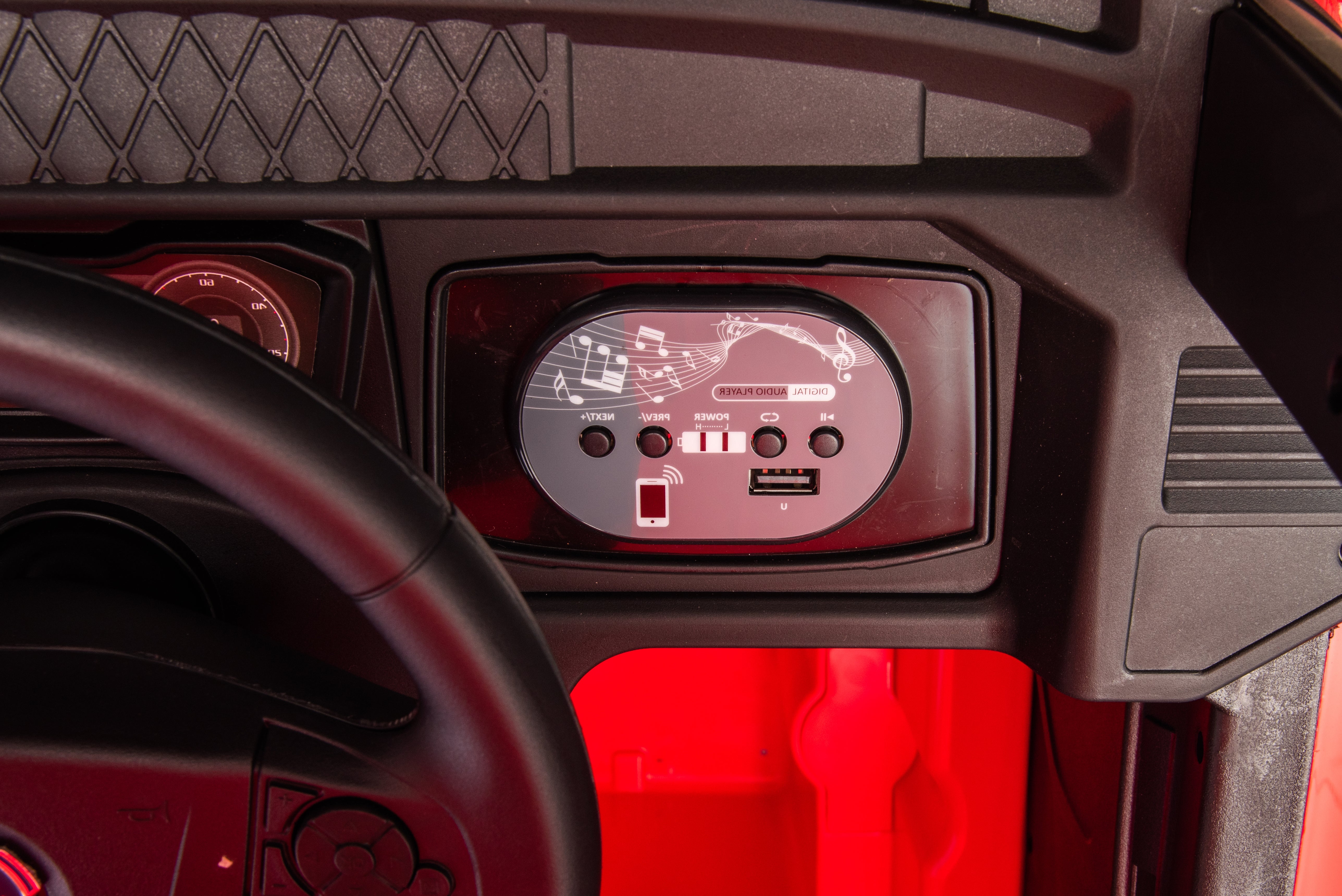 Camion electric cu remorca pentru copii oficial licentiat, KIDOO, 12V, 2 motoare 35W, telecomanda 2.4G, suspensie pe 4 roti, lumini, muzica, viteza 3-5 km/h, usi functionale