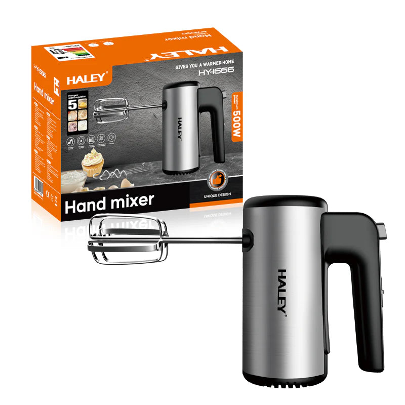 Mixer de Mana din Inox HALEY 500W – 5 Viteze, Motor Puternic, Design Vertical, Accesorii Incluse