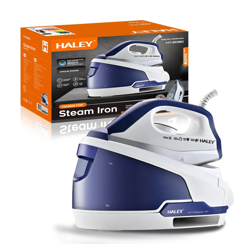 Statie de Calcat cu Abur HALEY HY-2080, 2600W – 1800ml, Talpa Ceramica, Self-Cleaning, Anti-Drip, Anti-Calc, LED
