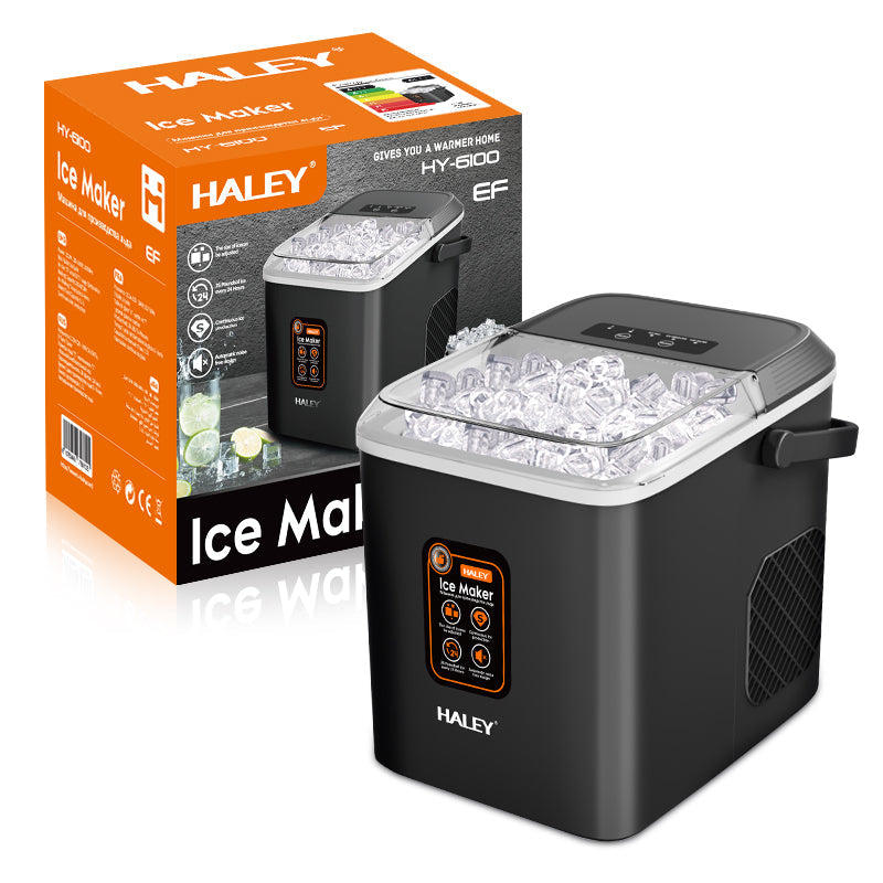 Masina de Gheata HALEY, 12 kg/24h, Compacta, Avertizare Gheata Plina si Apa Joasa, Curatare Automata, 112W