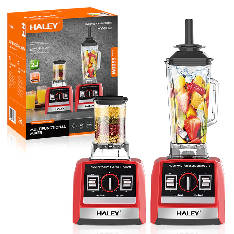 Blender Profesional HALEY® HY-982, 5500W, Recipient 2.5L, Lame din Otel Inoxidabil, Functionare Umed/Uscat, Rosu/Negru