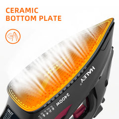 Fier de calcat cu abur HALEY® HY-2060, 2400W, Talpa ceramica, Abur vertical, Auto-curatare,  Negru