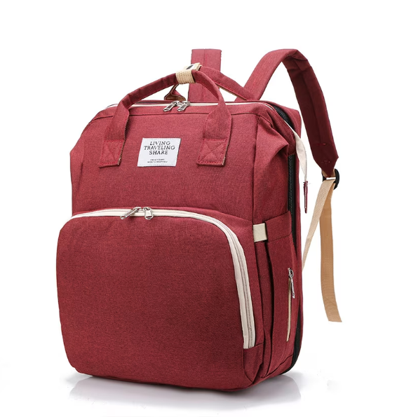 Rucsac Multifunctional 3-in-1 pentru Bebelusi cu Pat Pliabil si Saltea, Roz Deschis – Impermeabil, Spatios, 39x30x18 cm