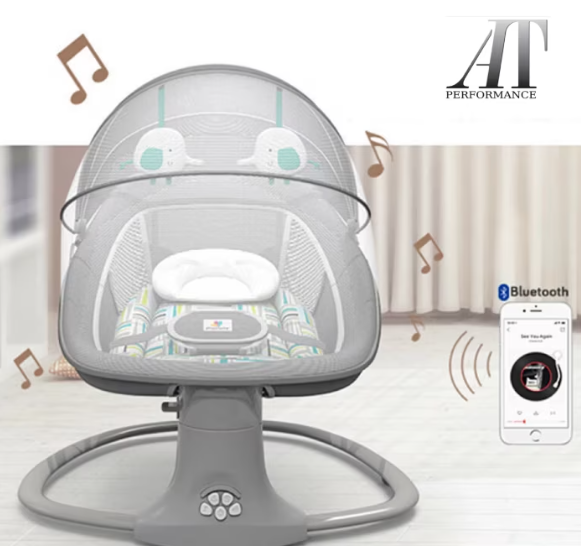 Leagan copii At Performance, Balansoar copii 3 in 1, Electric, cu Plasa Tantari, Perna Detasabila, Jucarii, USB, Bluetooth, Telecomanda, 0-3 ani