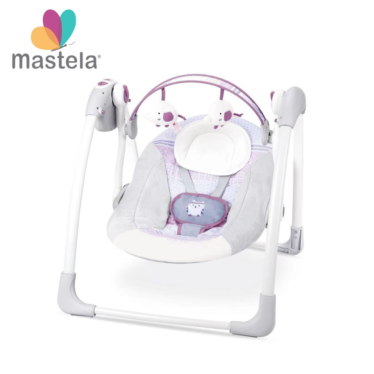 Leagan Electric pentru bebelusi, MASTELA, Cu 7 melodii, 3 sunete naturale, 2 pozitii de reglare scaun, Gri