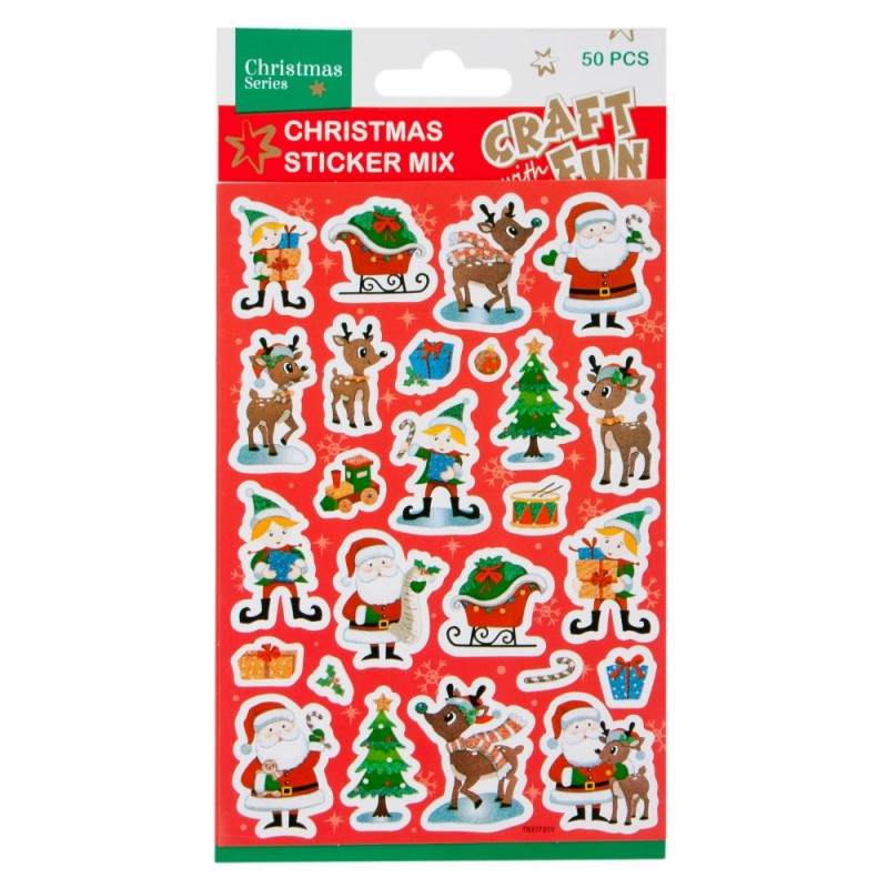 Abtibilduri - diverse modele Craciun, set 50 buc, Craft with Fun, Christmas Sticker Mix, 438614