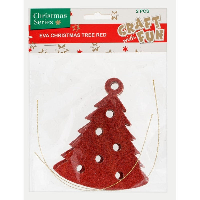 Accesorii craft - brad Craciun, buretat, set 2 buc, Craft with Fun, Eva Christmas Tree Red, 438610