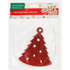 Accesorii craft - brad Craciun, buretat, set 2 buc, Craft with Fun, Eva Christmas Tree Red, 438610