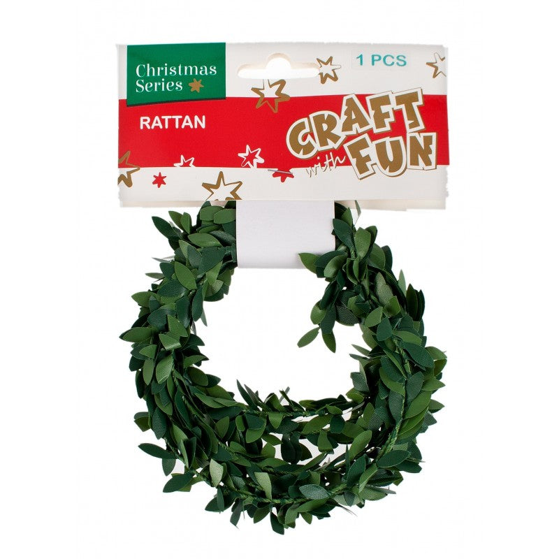 Banda decorativa - frunze, 2m, plastic, verde, Craft with Fun, Rattan, 383986