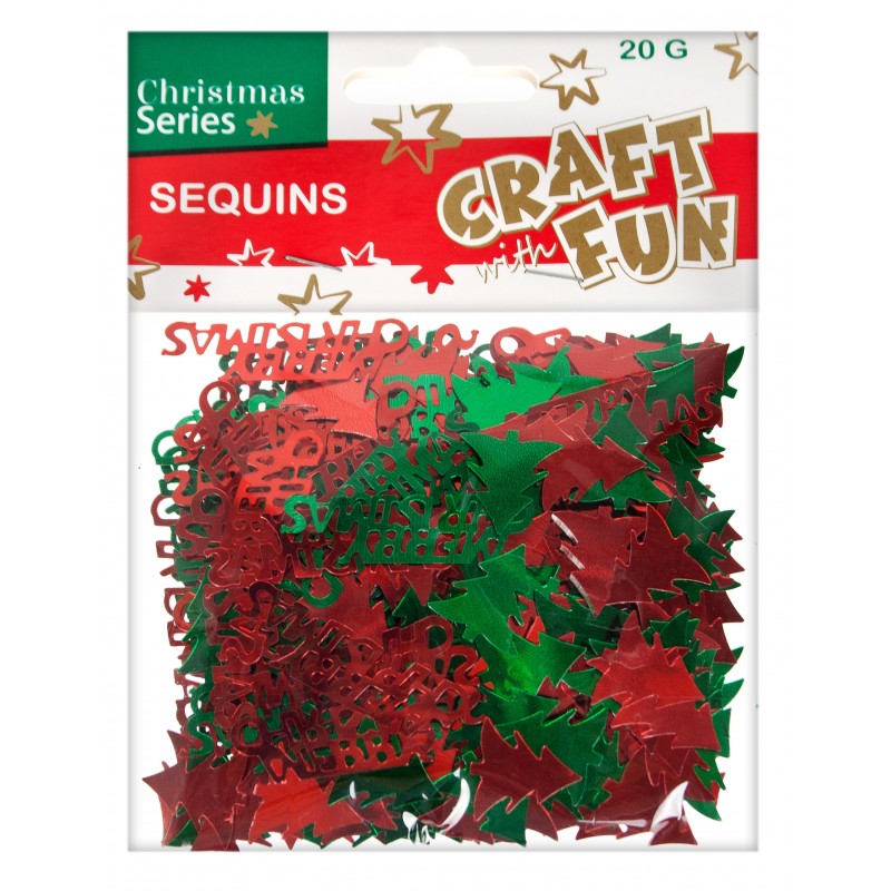 Paiete - modele Craciun, 20g, rosu, verde, Craft with Fun, Snow Sequins, 414081