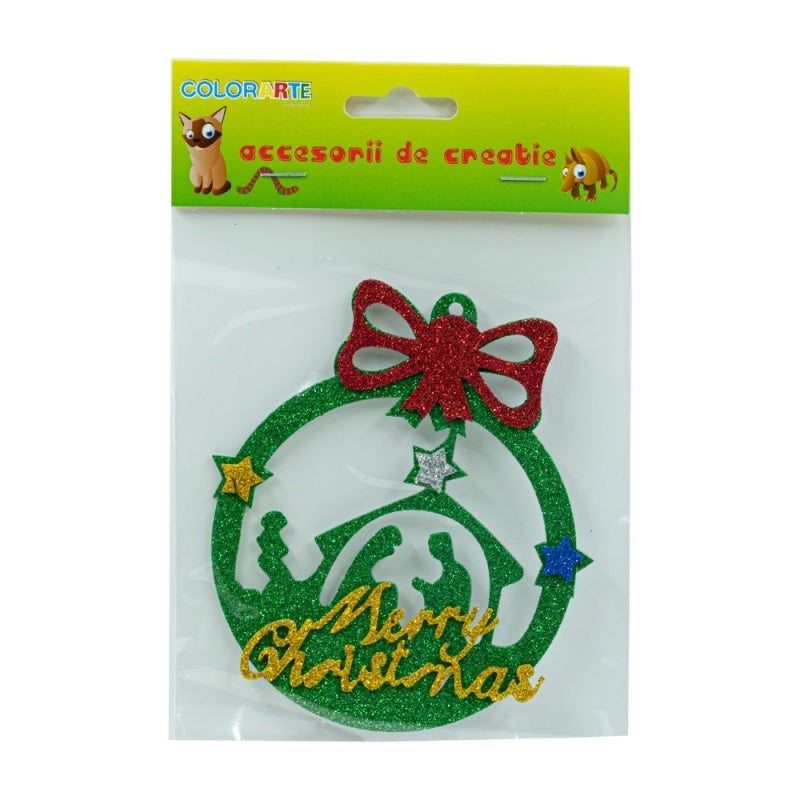 Accesorii creatie - glob cu Merry Christmas, sticker gumat cu sclipici, 12cm, Colorarte