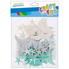 Forme decorative - hartie gumata autoadeziva - luna, stele, diverse culori, set 60 buc, Craft with Fun, 463748