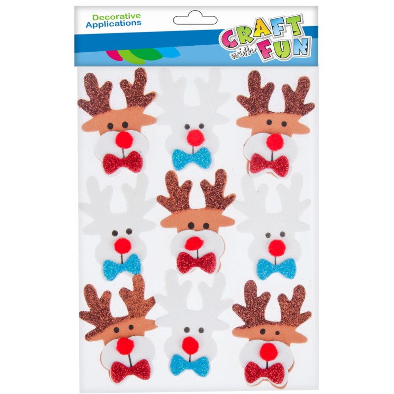 Forme decorative - hartie gumata autoadeziva - reni, diverse culori, set 9 buc, Craft with Fun, 463441