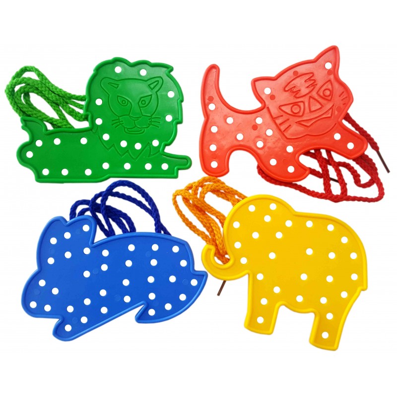 Accesorii creatie - figurine animale plastic, cu perforatii si snur, set 4 buc, Colorarte