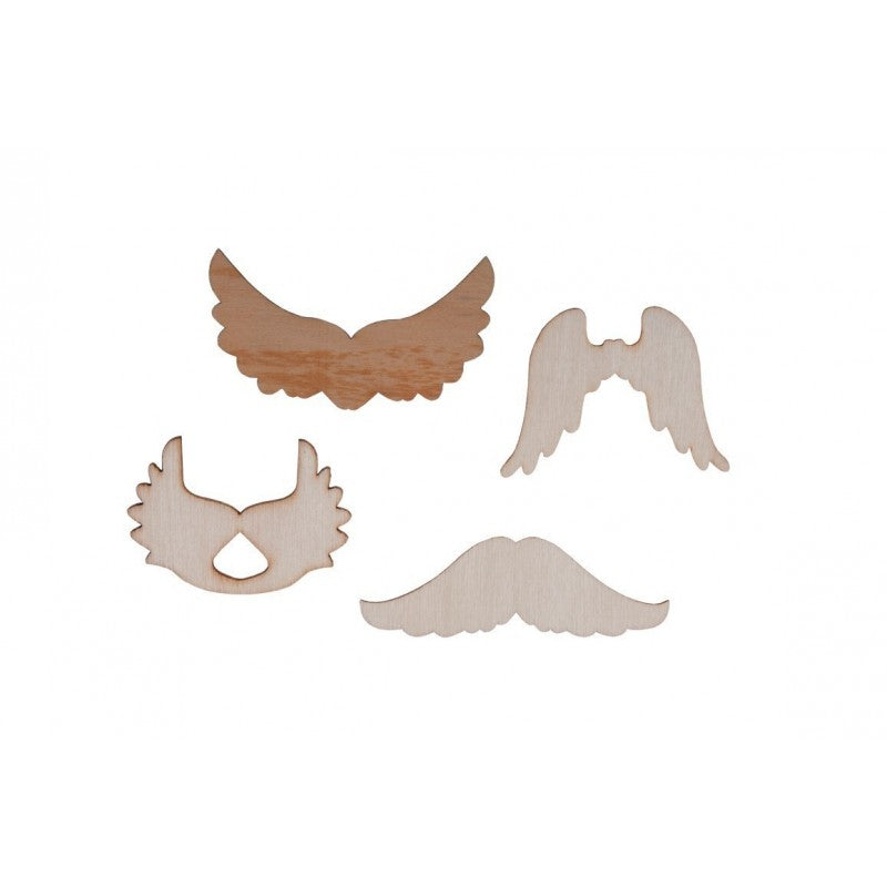 Accesorii creatie - lemn - mixt aripi + mustati + coarne, set 20 buc, Colorarte