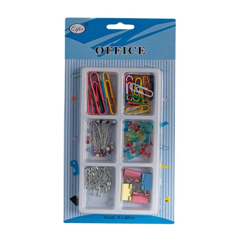 Accesorii set birou Cnx, 129 piese, diverse culori - agrafe, ace gamalie, ace tabla, clips