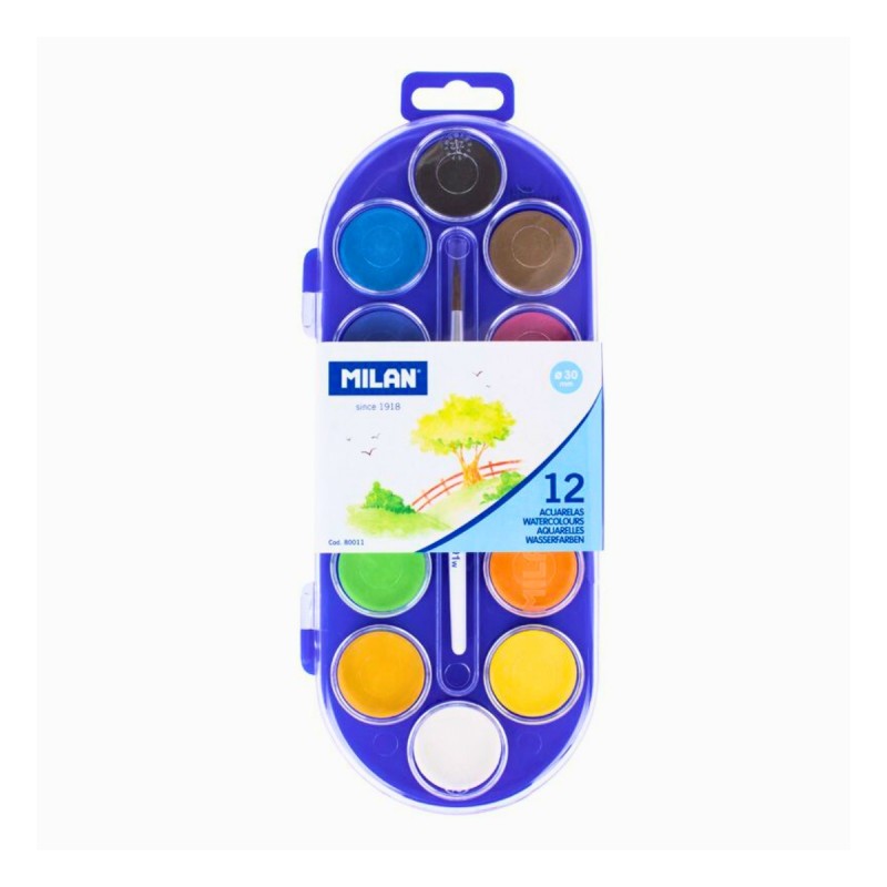 Acuarele Milan, cu pensula, 12 culori, 30mm, 80011