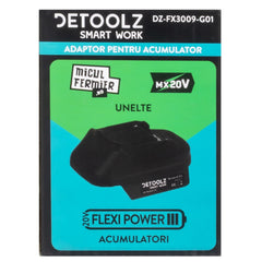 Adaptor Detoolz utilizare acumulator FlexiPower - echipamente Micul Fermier (compatibil Makita LXT)