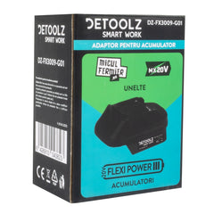 Adaptor Detoolz utilizare acumulator FlexiPower - echipamente Micul Fermier (compatibil Makita LXT)