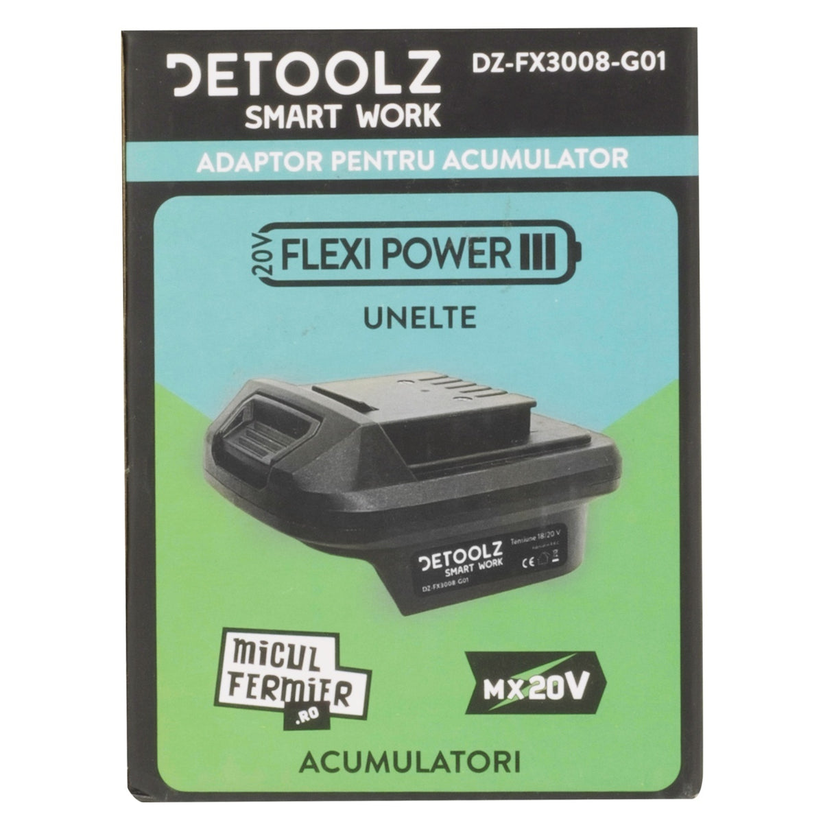 Adaptor Detoolz utilizare acumulator Micul Fermier (compatibil Makita LXT) - echipamente FlexiPower