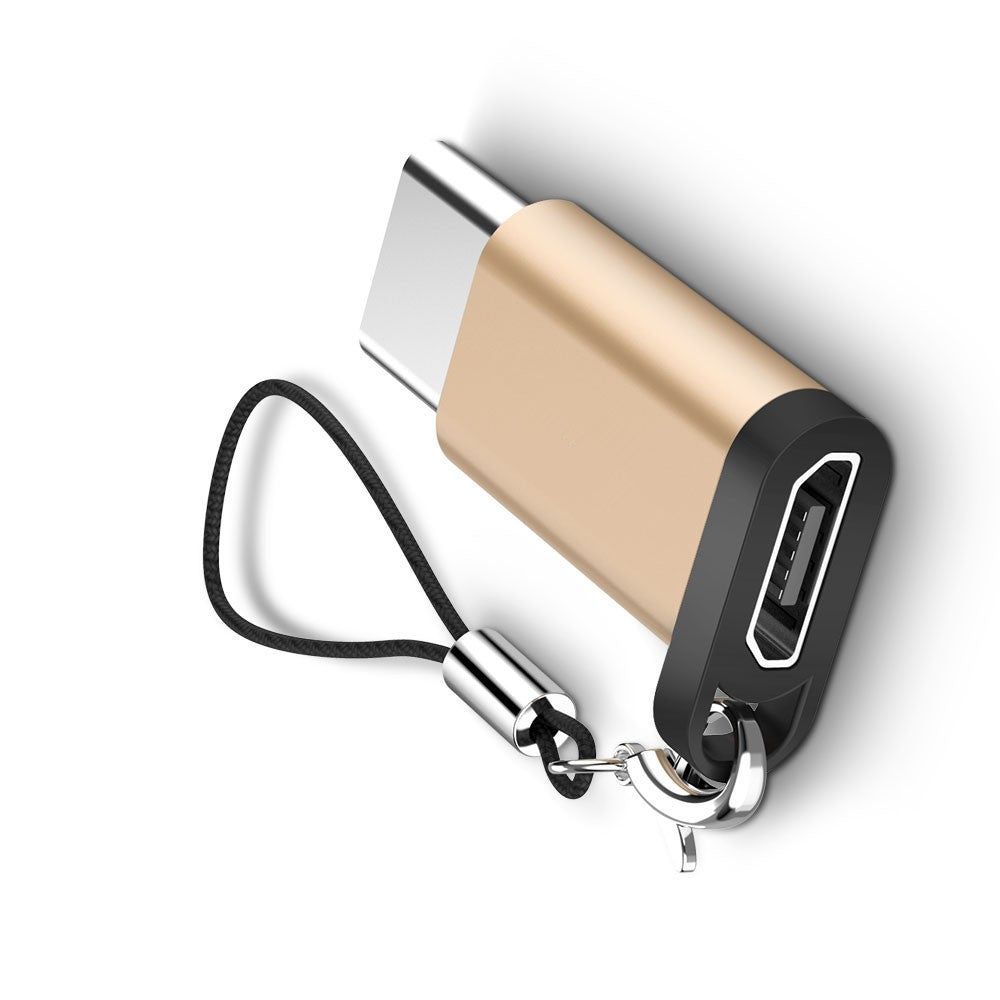 Adaptor micro USB (mama) to Type-C(tata) cu Agatatoare Breloc inclusa Kadeny, 2,5 cm lungime, Auriu
