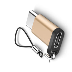 Adaptor micro USB (mama) to Type-C(tata) cu Agatatoare Breloc inclusa Kadeny, 2,5 cm lungime, Auriu